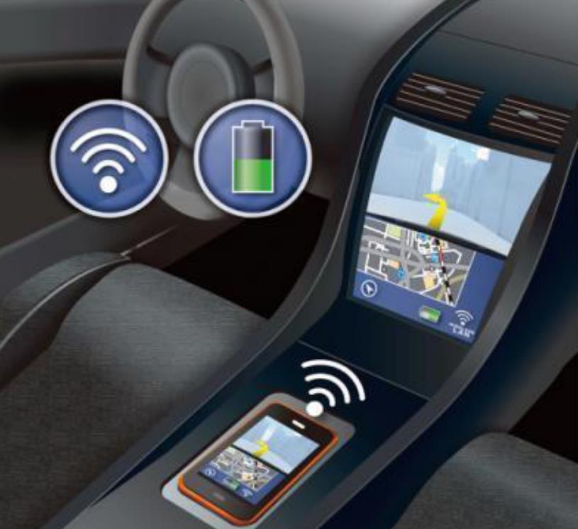 Wireless charging solution with NFC communication function in car